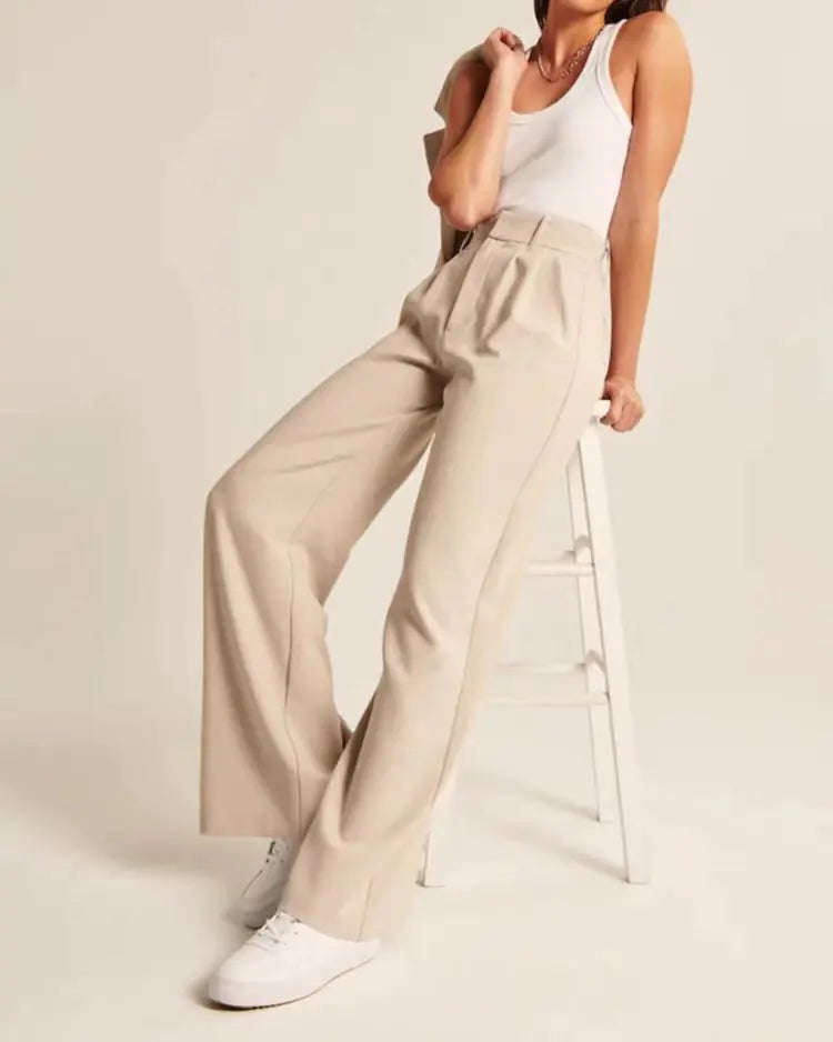 High-Waisted Wide-Leg Trousers with Belt and Pockets