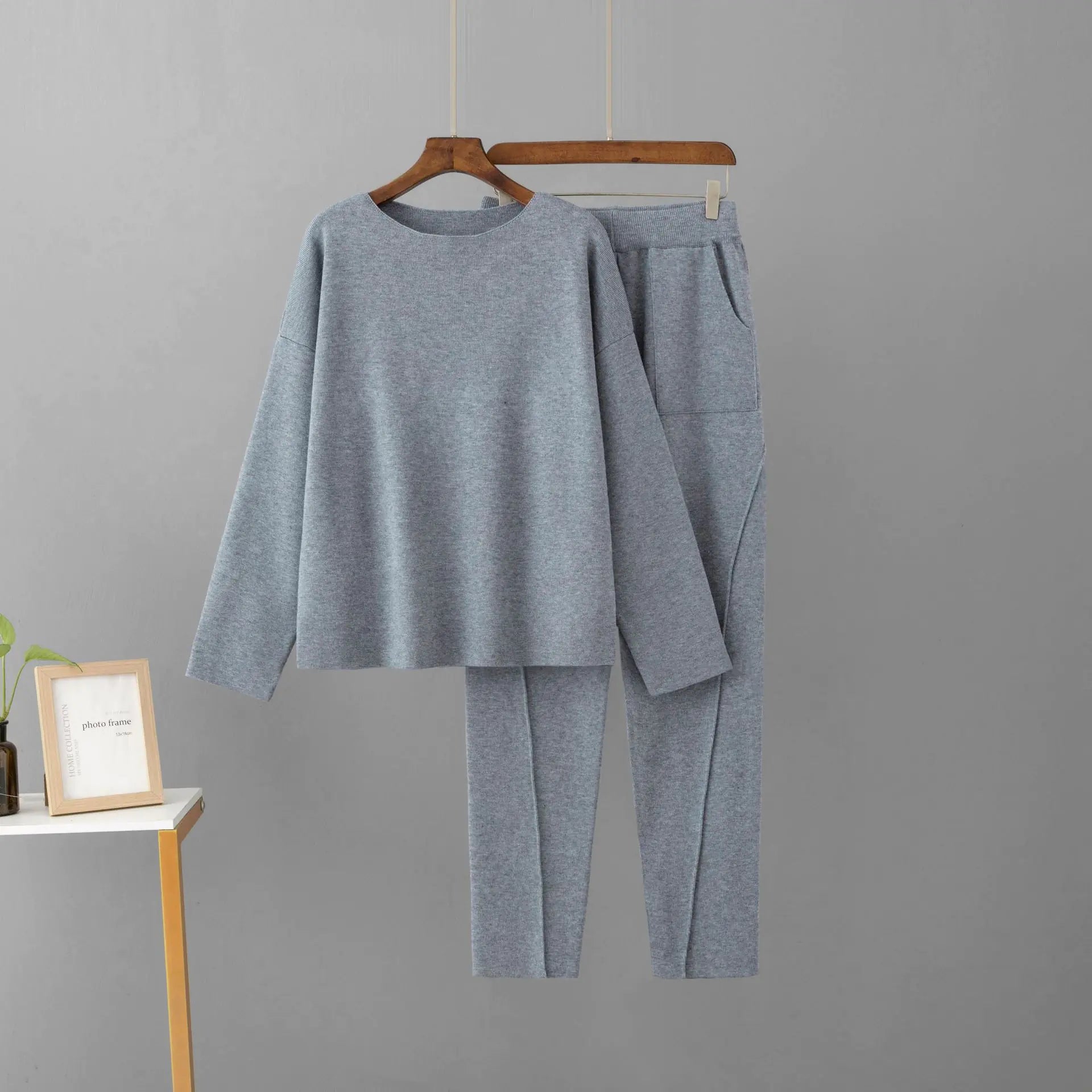 Cross-Border Europe and America Off-Shoulder Knit Set