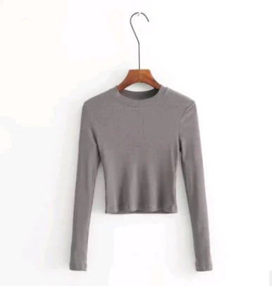 Fitted Long Sleeve Crop Top T-Shirt and Knit Sweater