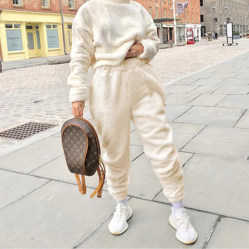 Pantalons Décontractés Taille Haute avec Design de Pieds Poilus