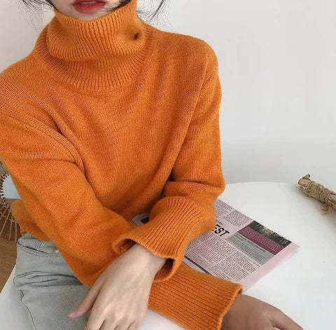 Retro Loose Knit Turtleneck Sweater for Women