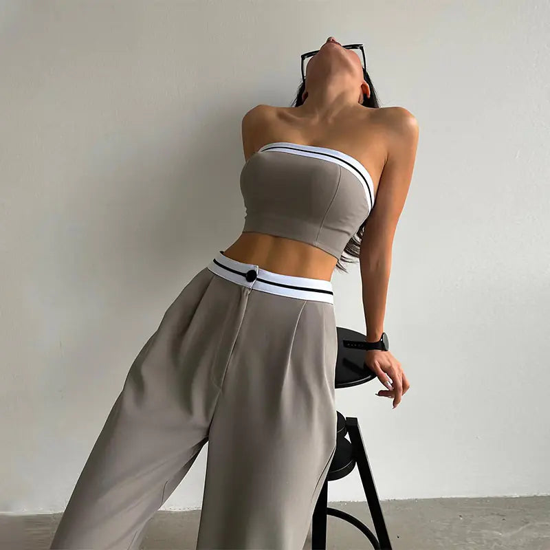 Trendy Women's Sporty Crop Top and High-Waist Pants Set