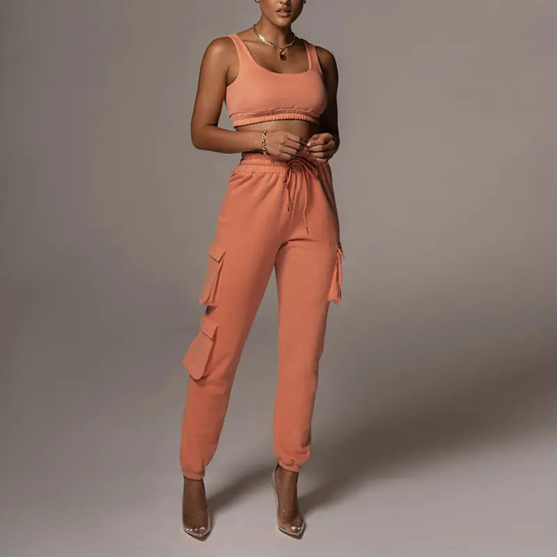 Women's Crop Top and Drawstring Pants Set