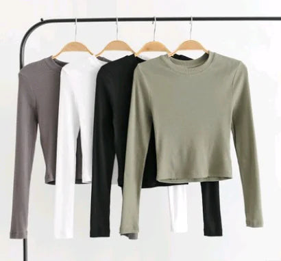 Fitted Long Sleeve Crop Top T-Shirt and Knit Sweater