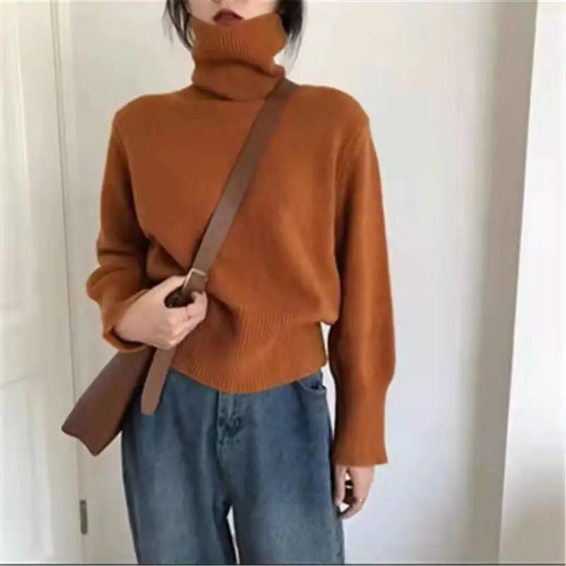 Retro Loose Knit Turtleneck Sweater for Women