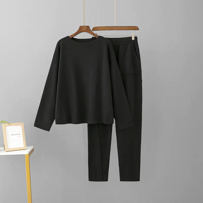 Cross-Border Europe and America Off-Shoulder Knit Set