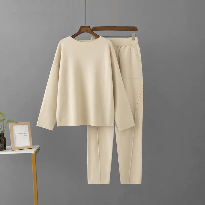 Cross-Border Europe and America Off-Shoulder Knit Set