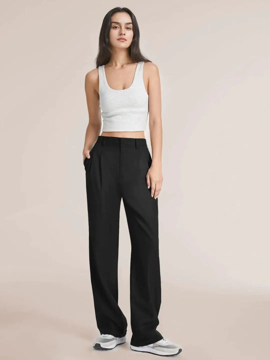 High-Waisted Wide-Leg Trousers with Belt and Pockets