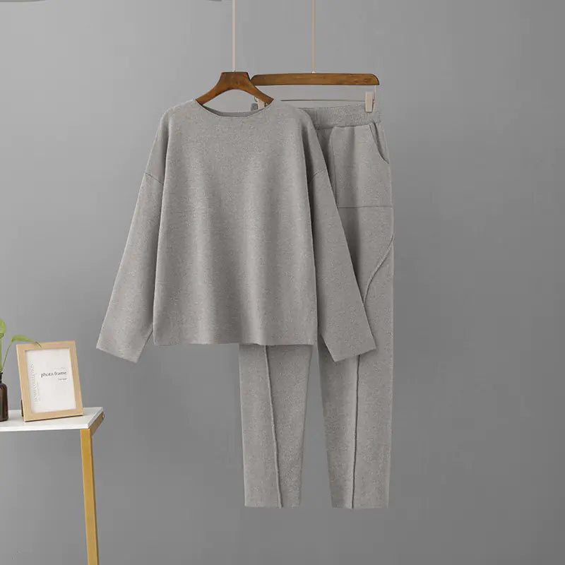 Cross-Border Europe and America Off-Shoulder Knit Set