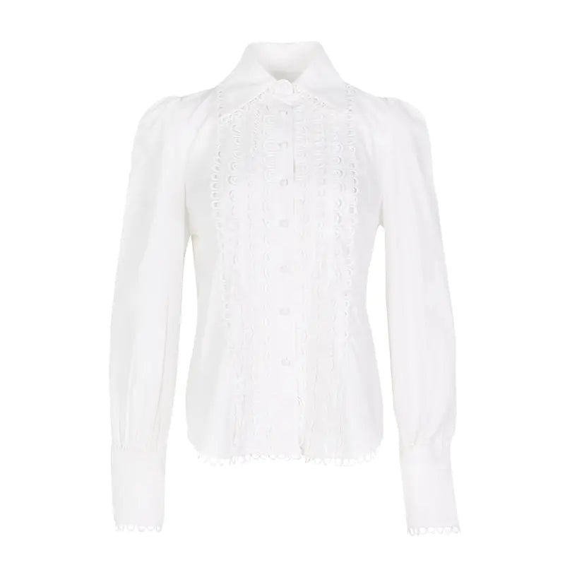 Fashionable Lace-Trimmed Long Sleeve Shirt, Fitted Top