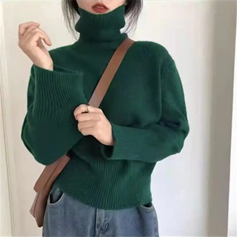Retro Loose Knit Turtleneck Sweater for Women