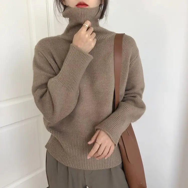 Retro Loose Knit Turtleneck Sweater for Women