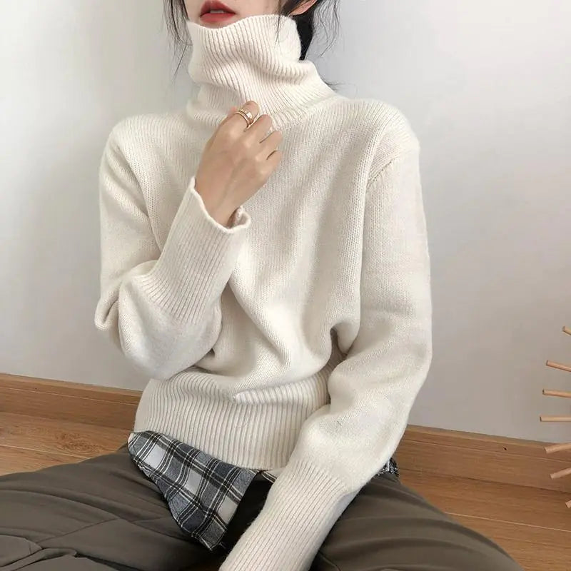Retro Loose Knit Turtleneck Sweater for Women