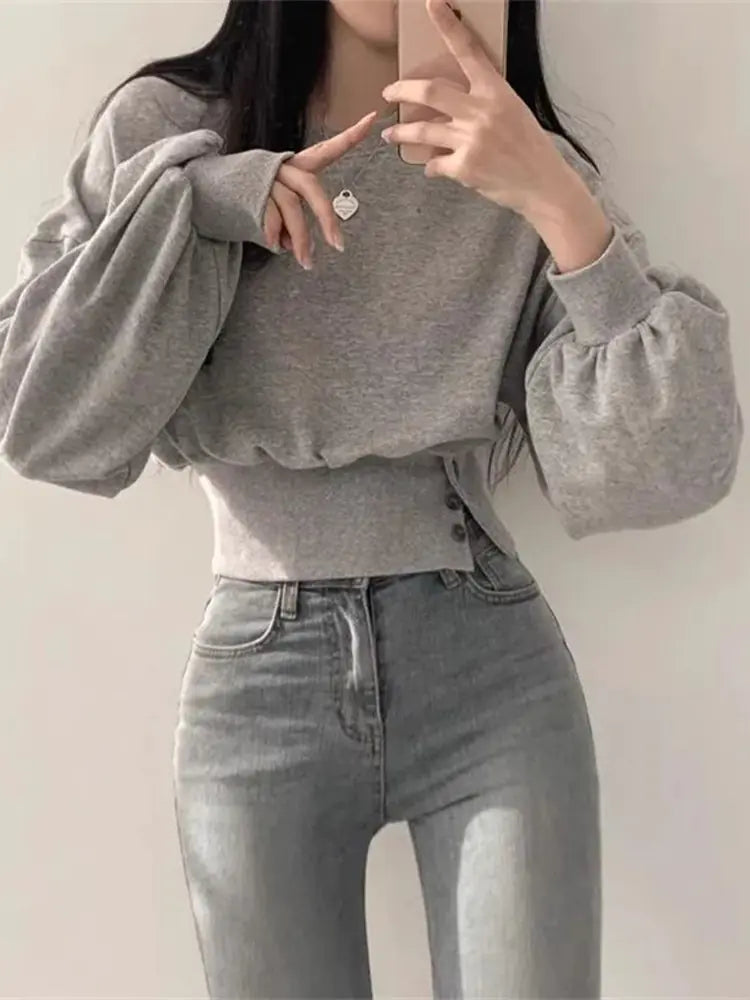 Women's Fitted Long Sleeve Crop Sweatshirt