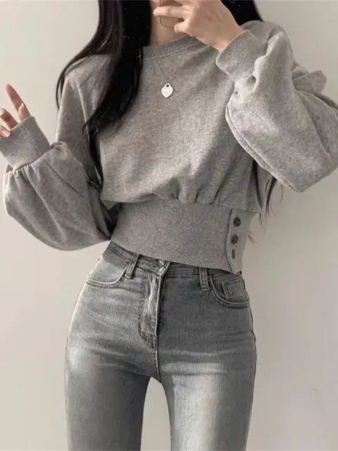 Women's Fitted Long Sleeve Crop Sweatshirt