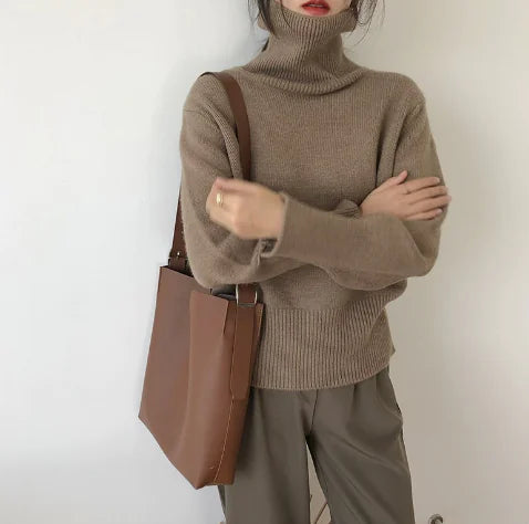 Retro Loose Knit Turtleneck Sweater for Women