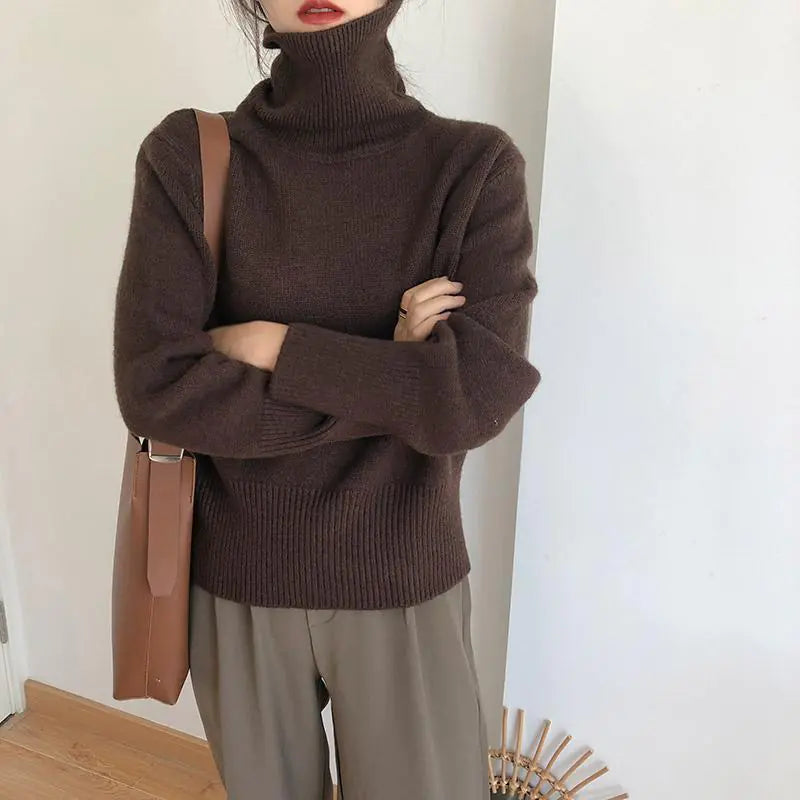 Retro Loose Knit Turtleneck Sweater for Women