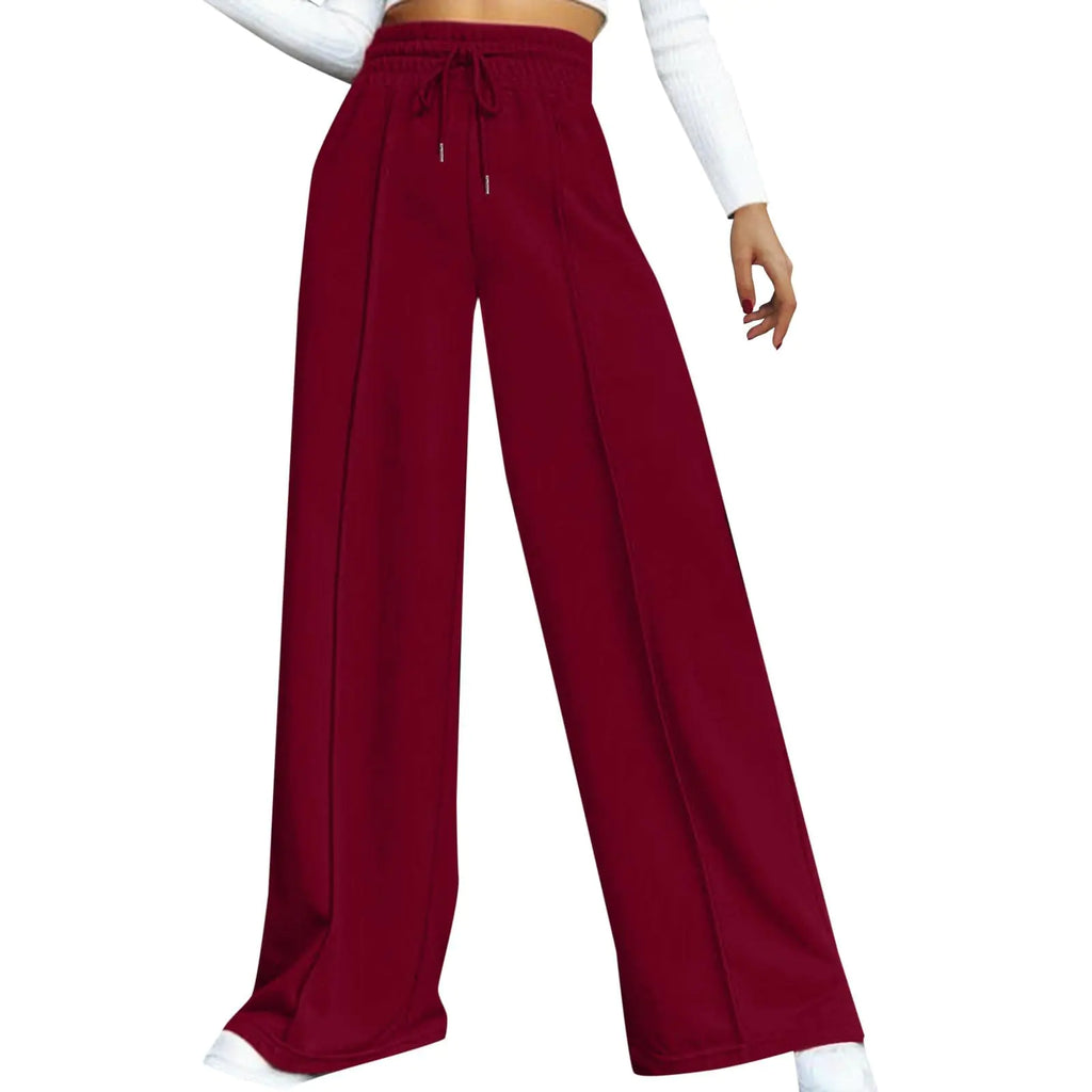 Lainuyoah Sweatpants Women Baggy Wide Leg Elastic Drawstring Lounge Pants Straight Leg Open Bottom High Waist Joggers Trouser