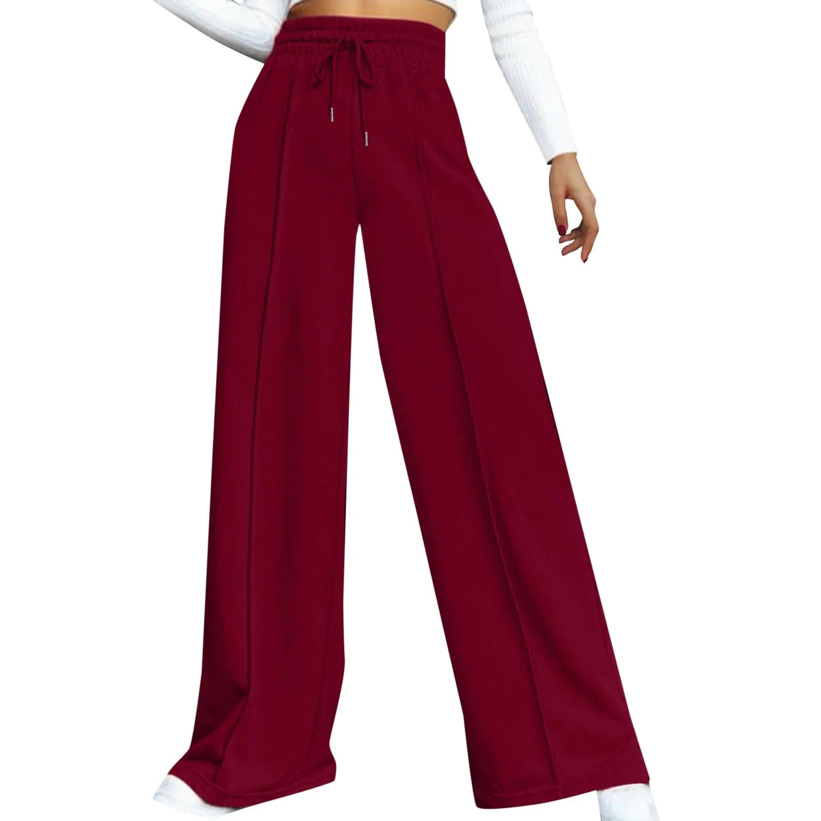Lainuyoah Sweatpants Women Baggy Wide Leg Elastic Drawstring Lounge Pants Straight Leg Open Bottom High Waist Joggers Trouser