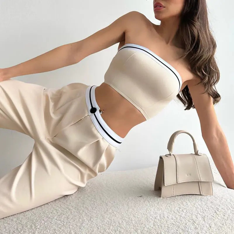 Trendy Women's Sporty Crop Top and High-Waist Pants Set