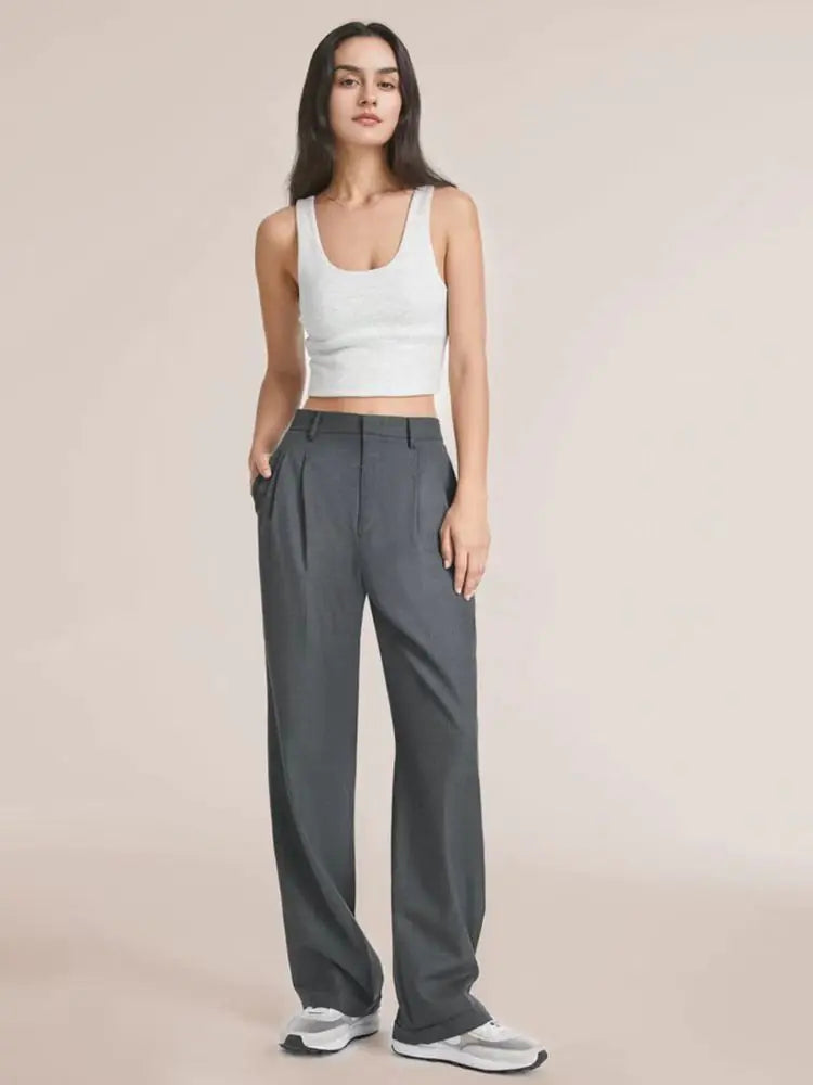 High-Waisted Wide-Leg Trousers with Belt and Pockets
