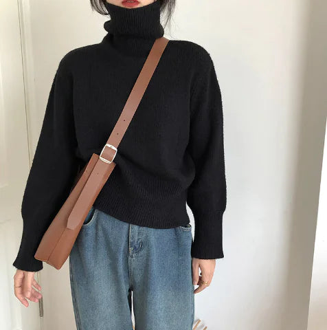 Retro Loose Knit Turtleneck Sweater for Women