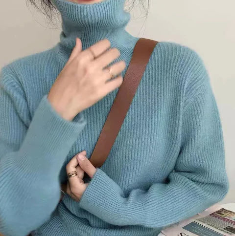 Retro Loose Knit Turtleneck Sweater for Women