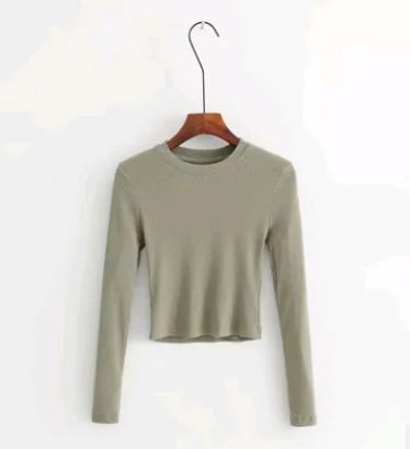 Fitted Long Sleeve Crop Top T-Shirt and Knit Sweater