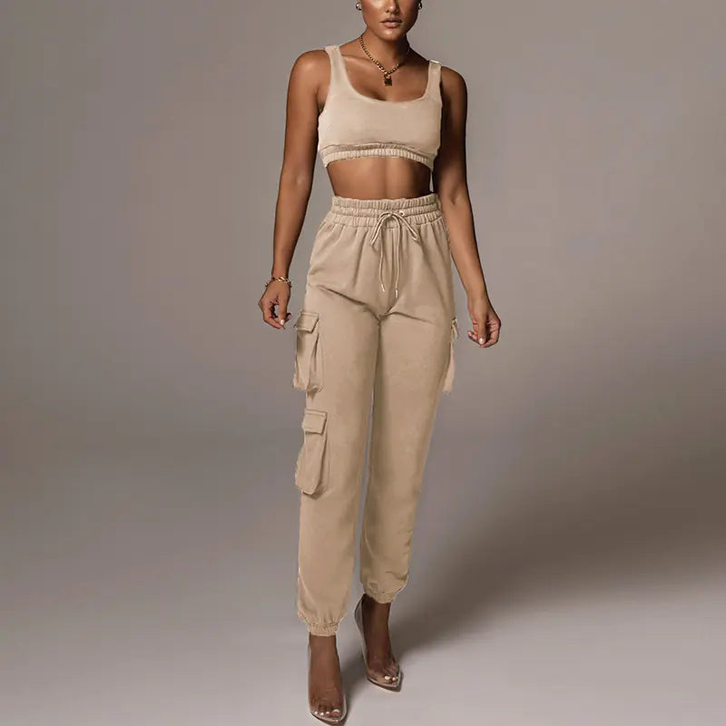 Women's Crop Top and Drawstring Pants Set