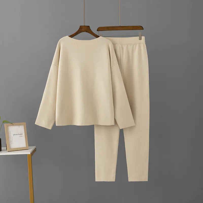 Cross-Border Europe and America Off-Shoulder Knit Set