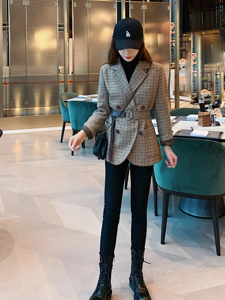 Plaid Small Suit Jacket for Women - Autumn & Winter