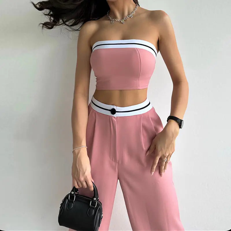 Trendy Women's Sporty Crop Top and High-Waist Pants Set