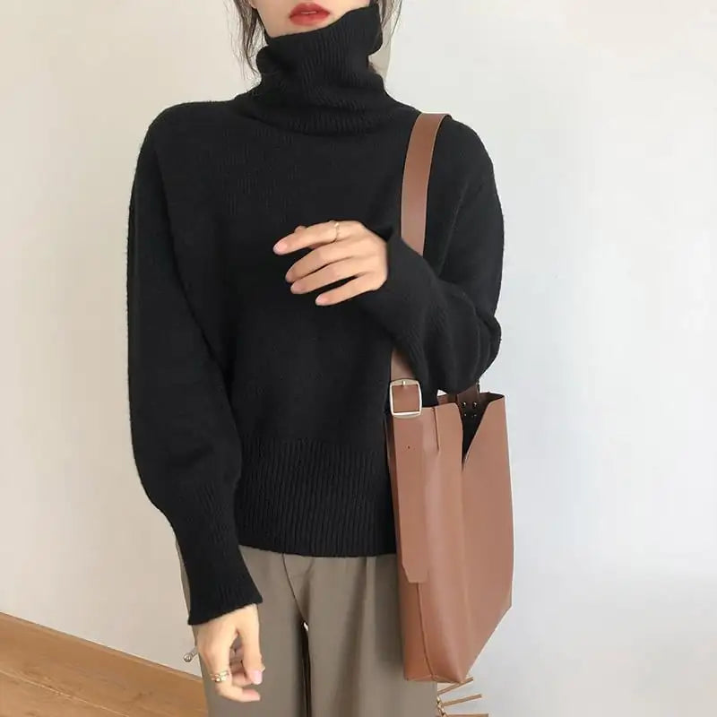 Retro Loose Knit Turtleneck Sweater for Women