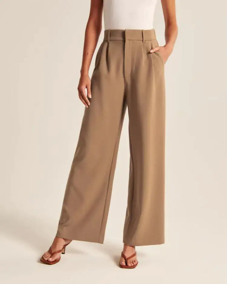 High-Waisted Wide-Leg Trousers with Belt and Pockets