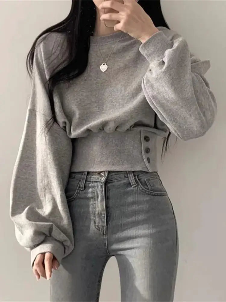 Women's Fitted Long Sleeve Crop Sweatshirt