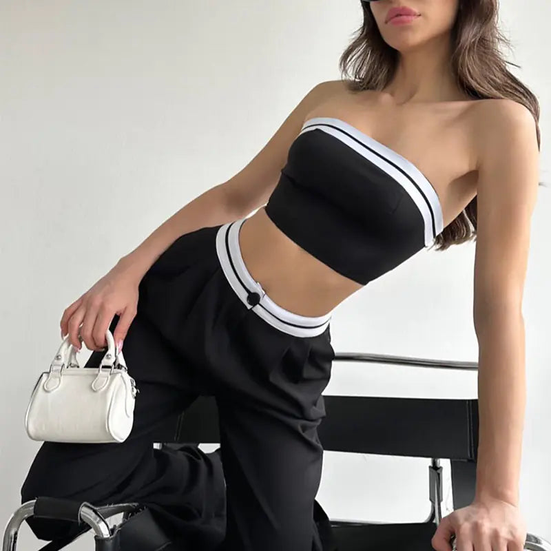 Trendy Women's Sporty Crop Top and High-Waist Pants Set