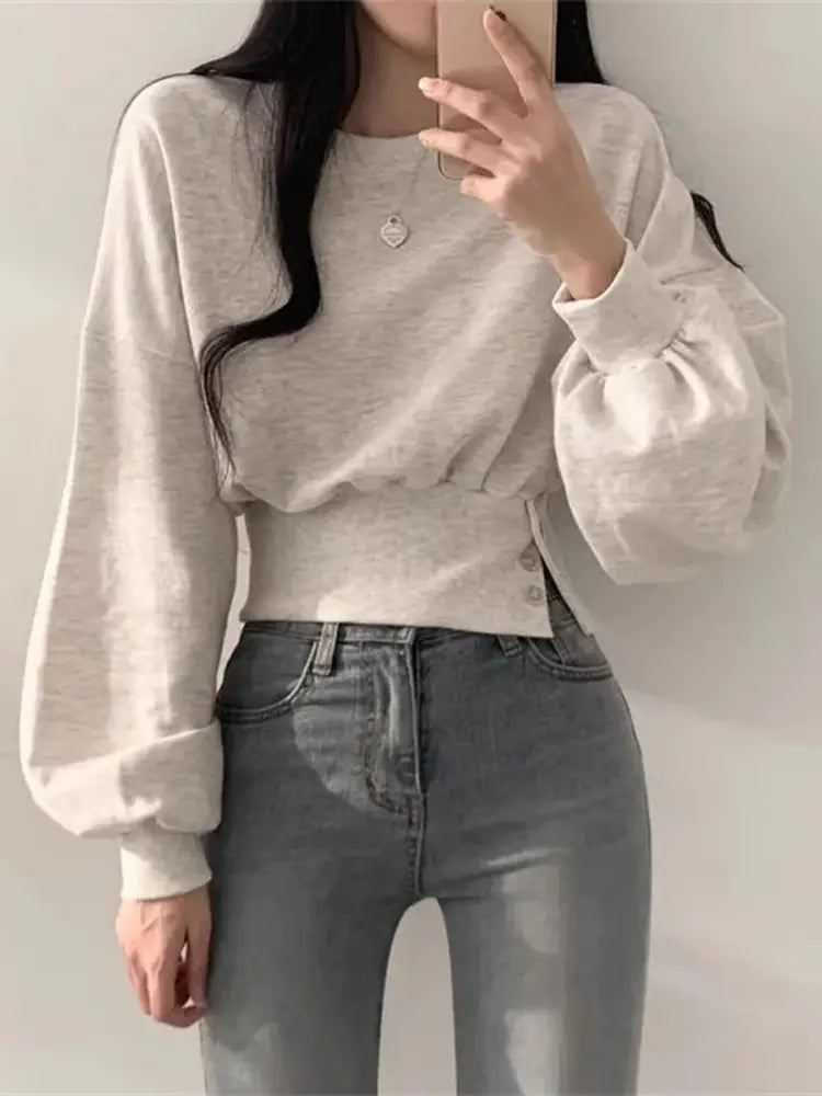Women's Fitted Long Sleeve Crop Sweatshirt