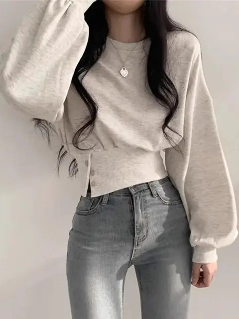 Women's Fitted Long Sleeve Crop Sweatshirt
